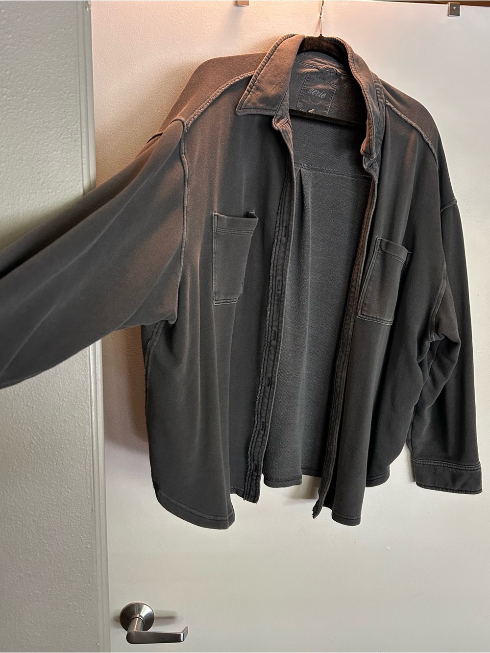 aerie Washed Black Shirt Jacket - Picture 2 of 6